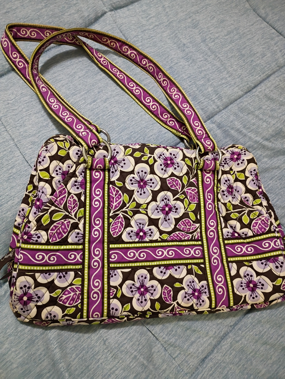 Quilted Floral Tote Bag in Purple and Green